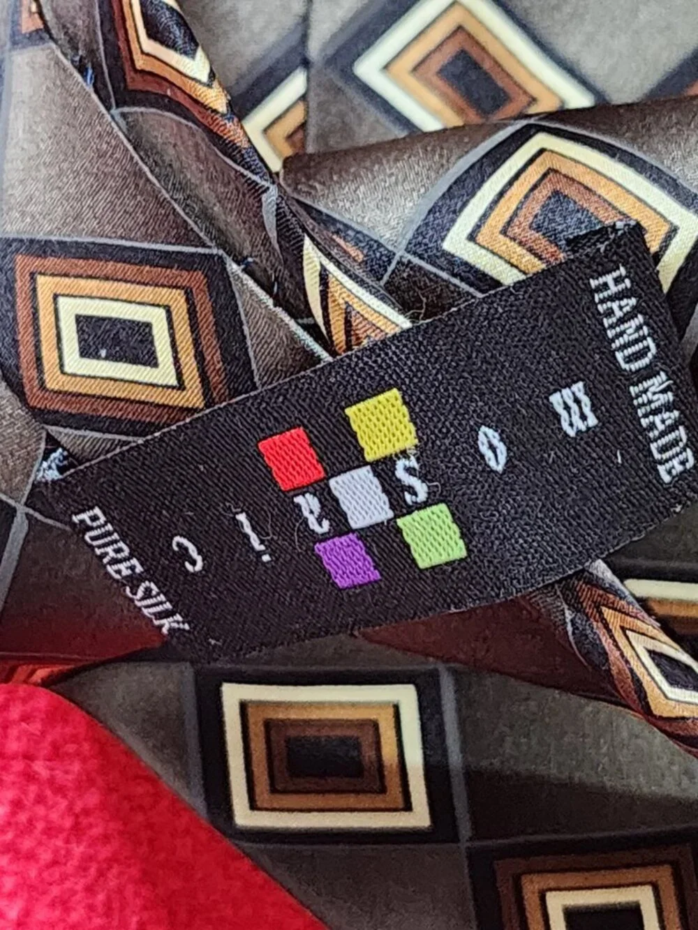 Mosaic Brand Vintage Green Brown Gold Silk Geo Diamond Box Print Hand Made Tie